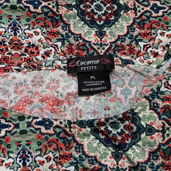 Y2K Cocomo Floral Print Asymmetrical Hem Quarter Sleeves Top Size Large Petite - Picture 7 of 8